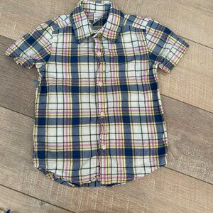 CARTER'S BOYS SHORT SLEEVE BUTTON SHIRT PLAID  PINK BLUE 3T